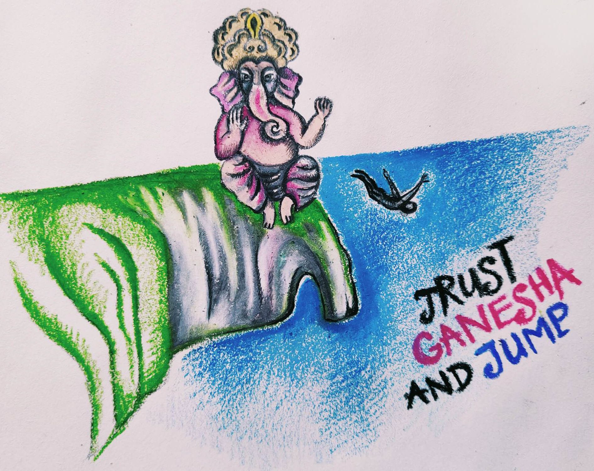 Trust Ganesha and jump drawing