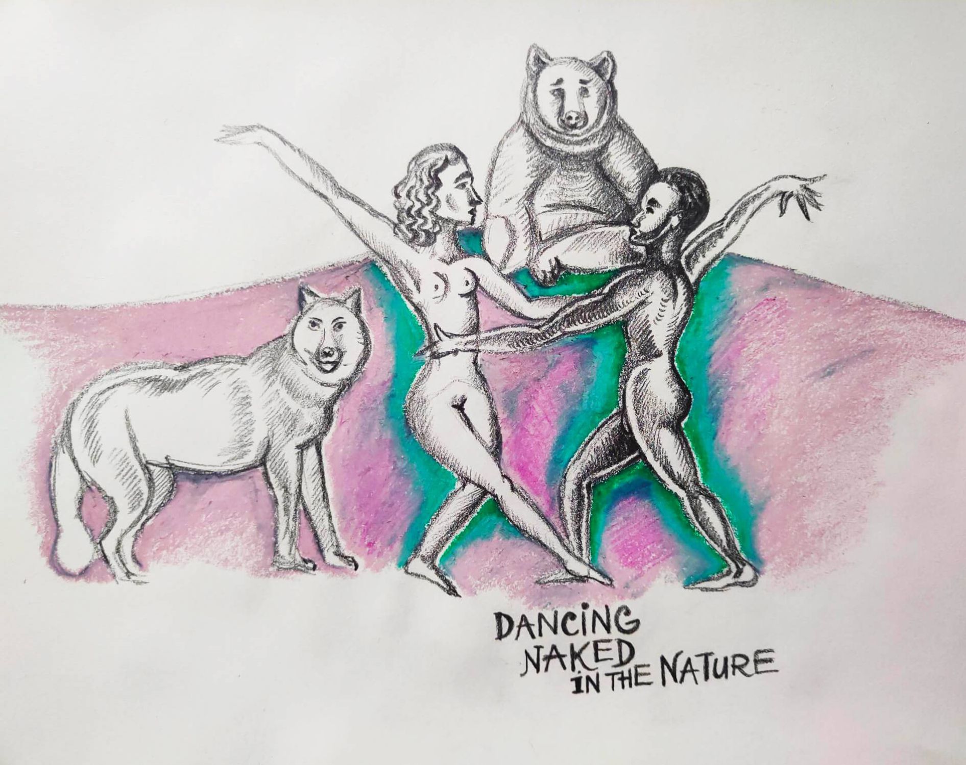 Dancing naked in the nature drawing