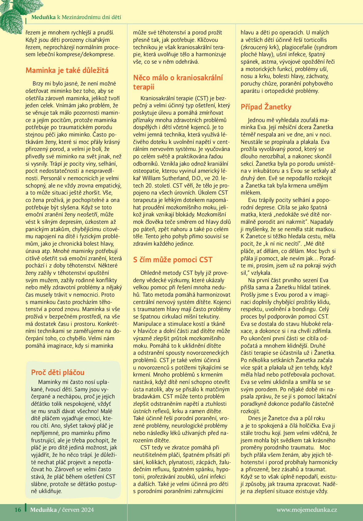 Medunka 2 - Kraniosakrální terapie a léčba porodního traumatu